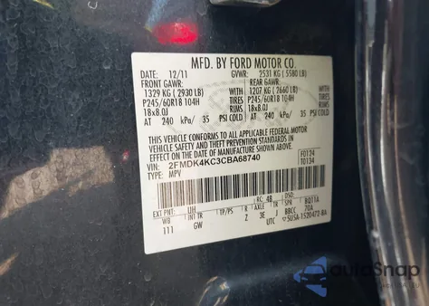 2012 Ford Edge Limited z USA, uszkodzony, nr VIN 2FMDK4KC3CBA68740